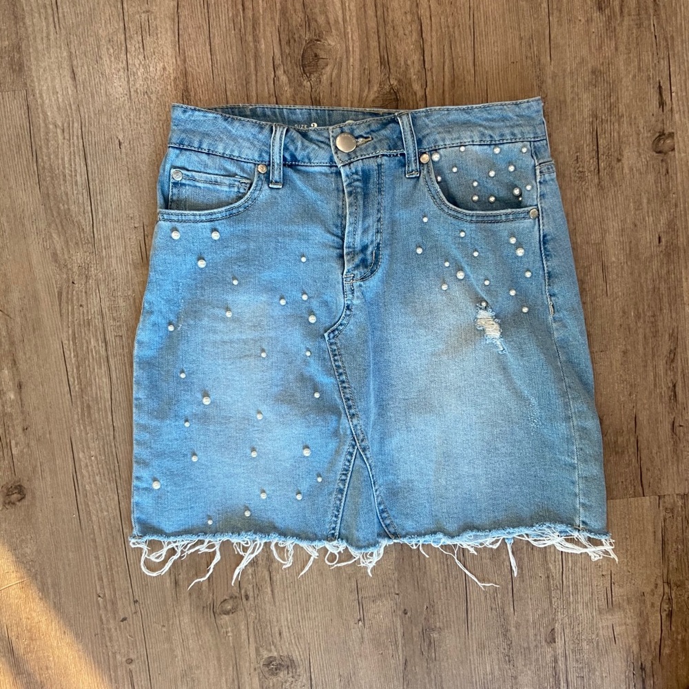 Faux Pearl denim skirt